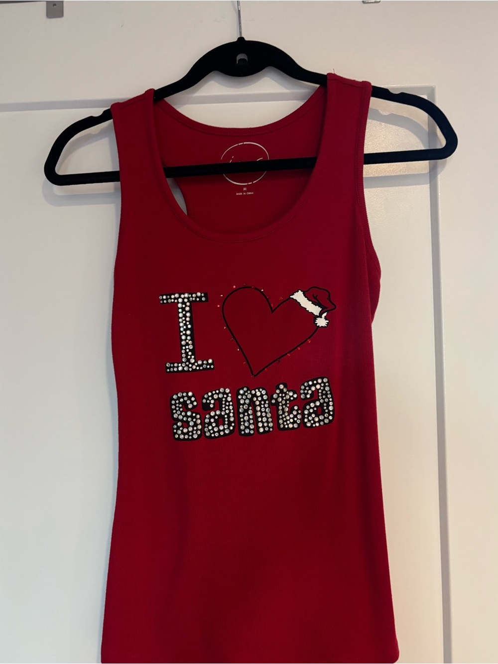 INC International Concepts Red Rhinestone 'I Love Santa' Tank